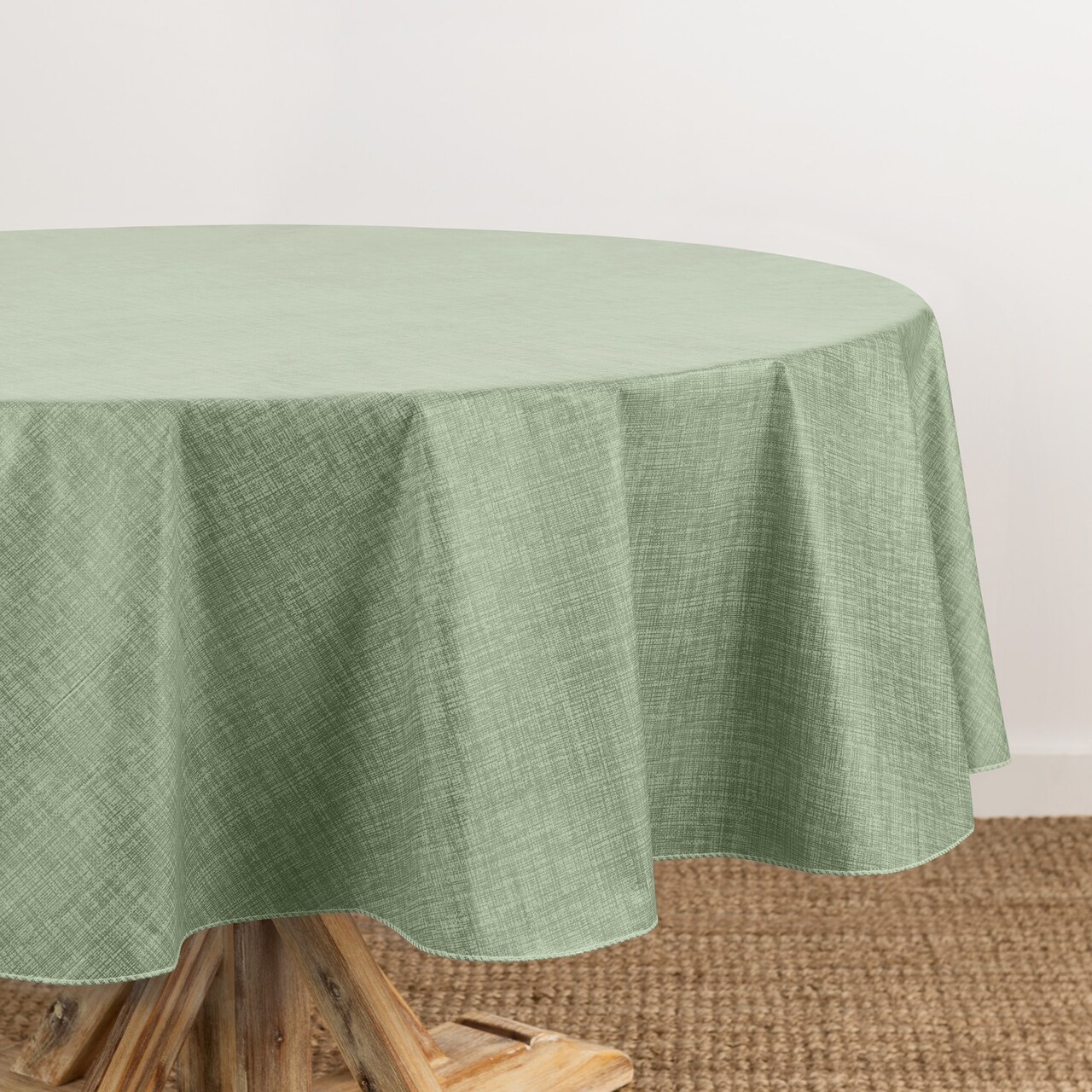 Threadmade Home Monterey Linen Texture Vinyl Indoor/Outdoor Tablecloth, Sage - 70"W x 70"L Round